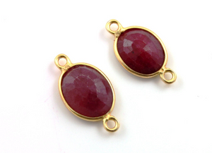 Dyed Red Ruby Bezel Faceted Oval Connector,(BZCT7302) - Beadspoint