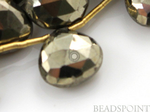 Pyrite Bronzed Gold Metallic Faceted Heart Drops, (PYR9-10HRT) - Beadspoint