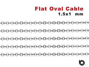 Sterling Silver Fine Flat Oval Cable Chain, 1.5x1 mm Links, (SS-006)