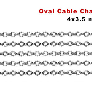 Sterling Silver Medium Weight Oval Cable Chain, 4x3.5 mm, (SS-052)