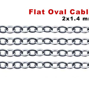 Sterling Silver Fine Flat Oval Cable Chain, 2x1.4 mm, (SS-053)