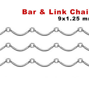 Sterling Silver Curved Bar & link Chain, 9x1.25 mm, (SS-054)