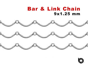 Sterling Silver Curved Bar & link Chain, 9x1.25 mm, (SS-054)