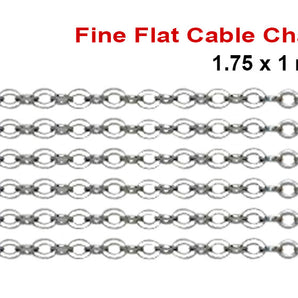 Sterling Silver Fine Flat Oval Cable Chain, 1.75x1 mm, (SS-011)