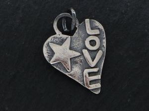 Sterling Silver Artisan Love and Star on the Heart Charm -- (AF-225) - Beadspoint