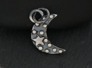 Sterling Silver Artisan Star Moon Charm -- (AF-224) - Beadspoint