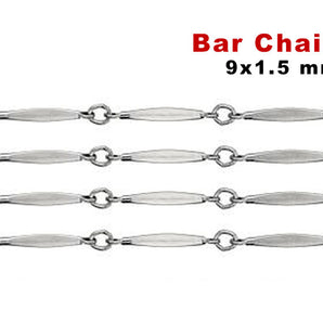 Sterling Silver Flattened Bar Chain, 9x1.5 mm, (SS-064)