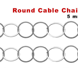 Sterling Silver Flat Round Cable Chain, 5 mm Links, (SS-065)