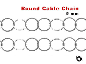 Sterling Silver Flat Round Cable Chain, 5 mm Links, (SS-065)