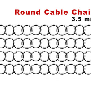 Sterling Silver Round Cable Chain, 3.5 mm, (SS-067)