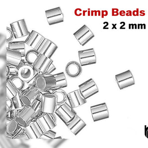 Sterling Silver Crimp Beads, 2x2 mm- 50 Pcs, (SS/752)