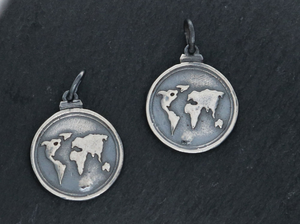 Sterling Silver World Map Coin Charm -- (AF-260) - Beadspoint
