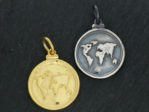 Sterling Silver World Map Coin Charm -- (AF-260) - Beadspoint