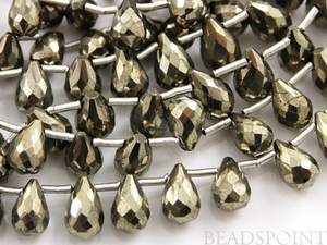 Pyrite Bronzed Gold Metallic Faceted Tear Drops, (PYR4x6TEAR) - Beadspoint