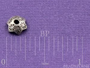 8 Pieces,,Hill Tribe Star Flower Bead Cap w/Sun Pattern on Petals, (HT 2570 (101)) - Beadspoint