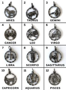 Sterling Silver vintage Inspired Zodiac Signs, w/ Star emblem, Circa-1880  re-production, 4 Finishes, 12 Signs (AF-145) - Beadspoint