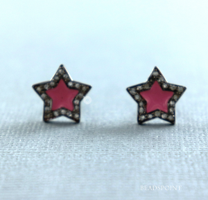 Pave Diamond Enamel Star Earrings, (DER-150) - Beadspoint