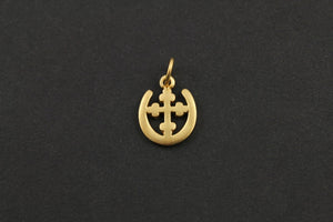 24K Gold Vermeil Over Sterling Silver Cross with horse shoe Charm  -- VM/CH1/CR45 - Beadspoint