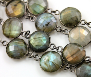 Labradorite Faceted Puff Coin Chain, (BC-LAB-170) - Beadspoint