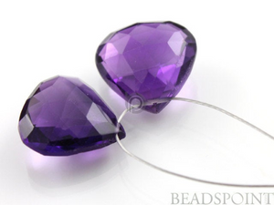 Dark Purple Amethyst Micro Faceted Heart Drops, (AM20x20PR) - Beadspoint