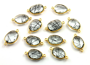Black Rutile Faceted Oval Connector, (BZC/6069/CNT) - Beadspoint