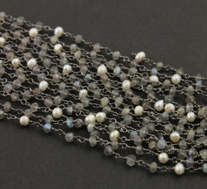 Labradorite and Pearl Wire Wrapped Rosary, (RS-LABP-126) - Beadspoint