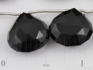 Black Onyx Large Faceted Heart Drops,4 Pieces, (4X16x16HRT) - Beadspoint