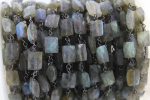 Labradorite Oval Faceted Wire Wrapped Rosary Chain, (RS-LAB-117) - Beadspoint