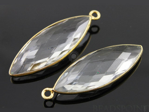 Rock Crystal Faceted Marquise Bezel Connector, (BZC7178) - Beadspoint