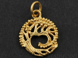24K Gold Vermeil Over Sterling Silver Curved Tree Charm  -- VM/CH4/CR52 - Beadspoint