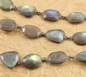 Labradorite Oval Faceted Bezel Chain, (BC-LAB-38) - Beadspoint