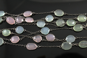Multi Stone Chalcedony Faceted Oval Chain, (BC-MUCL-06) - Beadspoint