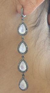 Pave Diamond Earrings, Pave Diamond and Rainbow Moonstone Earrings, Diamond Rainbow Moonstone Earrings, Rainbow Moonstone Earrings,(DER-119) - Beadspoint