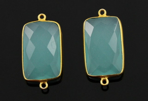 Aqua Blue Chalcedony Faceted Rectangle Connector, (BZC8055) - Beadspoint