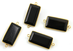 Black Onyx  Faceted Rectangle Connector,-- BZC-9110 - Beadspoint