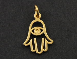 24K Gold Vermeil Over Sterling Silver Hamsa with Evil Eye Charm -- VM/CH2/CR48 - Beadspoint