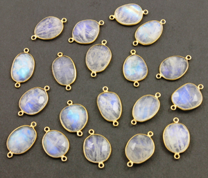 Rainbow Moonstone Faceted Oval Connector, (RNM17x11) - Beadspoint