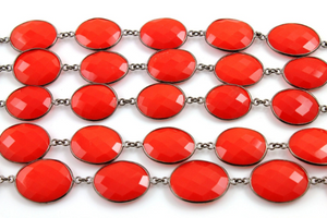 Red Onyx Bezel Faceted Oval Chain,(BC-RNX-58) - Beadspoint