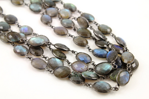 Labradorite Oval Faceted Oxidized Chain, (BC-LAB-39) - Beadspoint