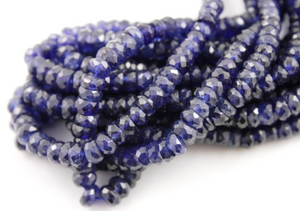 Natural Sapphire Facetted Roundels, Faceted Rondelles 3.5-4.5mm, Sold as Strand (SAPP/FRNDL/3-4.5) - Beadspoint