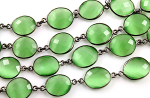 Green Chalcedony Faceted Oval Chain, (BC-GCL-32) - Beadspoint