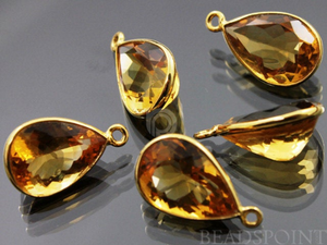 Natural Genuine Brazilian Citrine Baby Pear Pendant, Gold Vermeil ,18x11mm, 1 Piece (CIT003) - Beadspoint