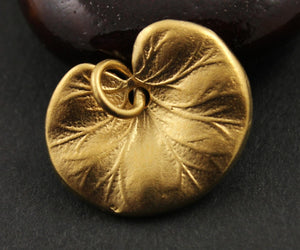 24K Gold Vermeil Over Sterling Silver Leaf Lotus Charm -- VM/CH4/CR89 - Beadspoint