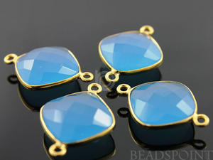Apatite Blue Chalcedony Faceted Cushion Connector, (BZC7502) - Beadspoint
