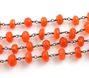 Carnelian Faceted Roundel Wire Wrapped Rosary, (RS-CAR-61) - Beadspoint