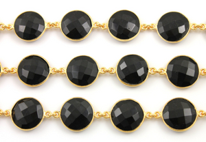 Black Onyx Faceted Coin Chain, (GMC/BZ/BNX) - Beadspoint