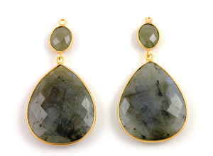Labradorite Faceted Earrings Bezel Component,1 Pair, (EARR/LAB/01) - Beadspoint