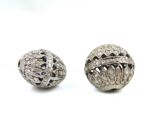 Pave Diamond Designer Oval Bead, (DF/BD165) - Beadspoint