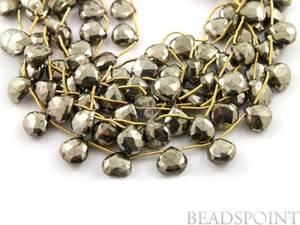 Natural '' NO TREATMENT'' Pyrite Bronzed Gold Metallic Stone, Faceted Heart Drops, AAA Quality 10-11mm, 1 Strand (PYR10-11HRT) - Beadspoint