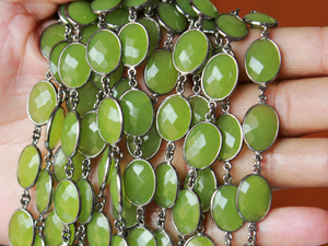 Green Chalcedony Faceted Oval Chain, (GMC-GCL-12X15) - Beadspoint